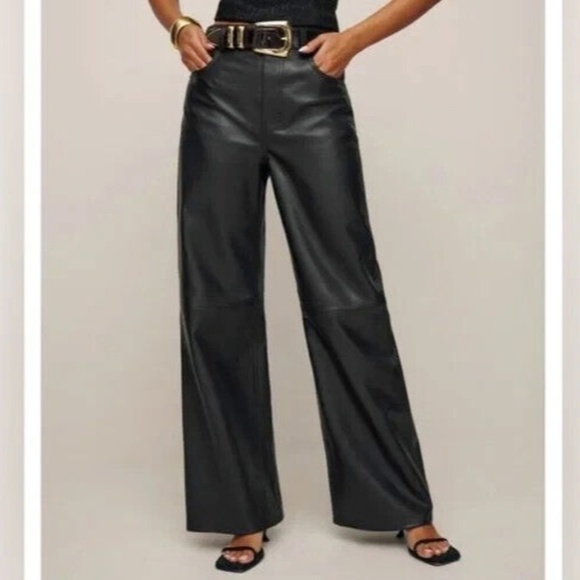 Reformation x Veda Pants - Reformation x Veda Black Kennedy Wide Leg Leather Pants